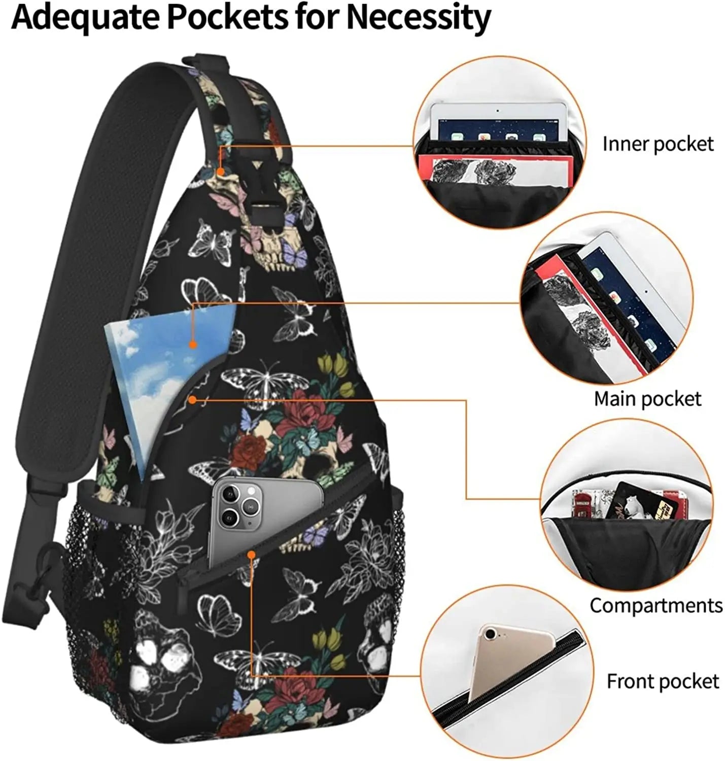 Sugar Skull Unisex Chest Bag Crossbody Sling Backpack Travel Hiking Daypack