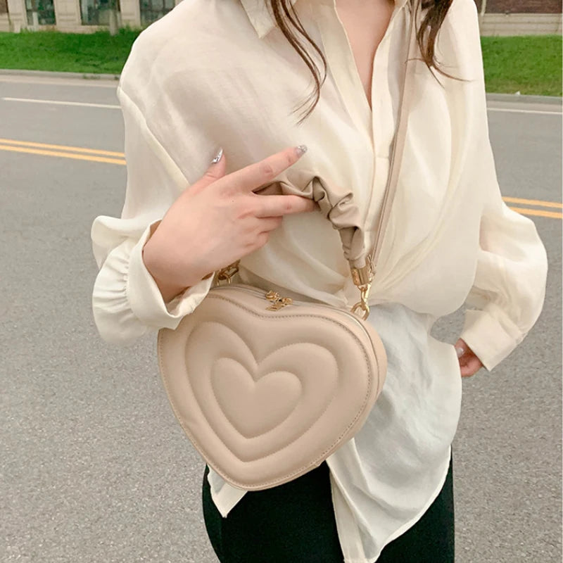Summer Heart-shaped Shoulder Bags for Women PU Leather Crossbody Bags