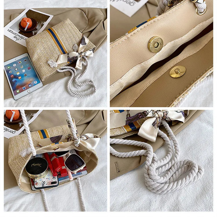 Summer Autumn Straw Tote Bag Women Large Capacity Portable Shoulder Bags