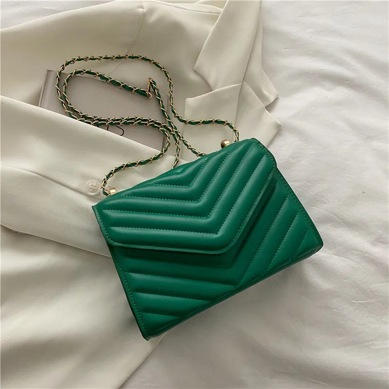 Women's Chain Crossbody Bag Pu Leather Small Square Shoulder Handbag
