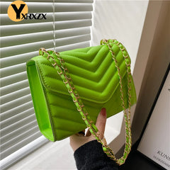 Women's Chain Crossbody Bag Pu Leather Small Square Shoulder Handbag