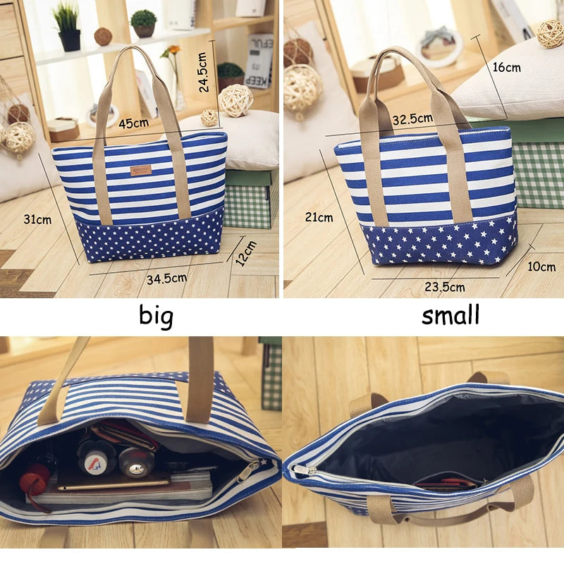 Striped Canvas Beach Bag Large Tote Shoulder Handbag Women Travel Casual SD-064