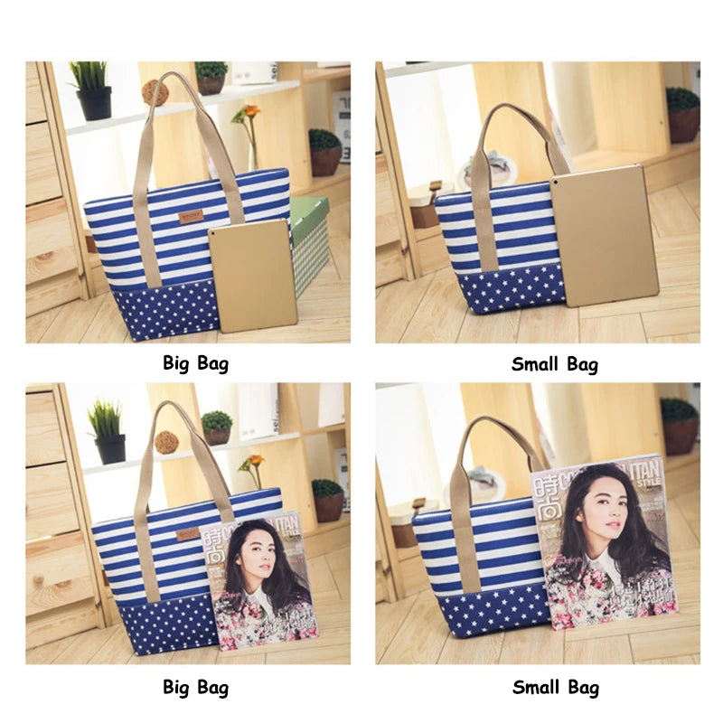 Striped Canvas Beach Bag Large Tote Shoulder Handbag Women Travel Casual SD-064