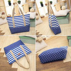 Striped Canvas Beach Bag Large Tote Shoulder Handbag Women Travel Casual SD-064