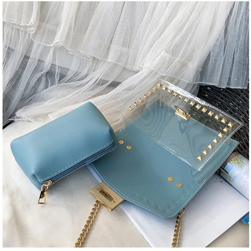 Summer Beach Clear Composite Bags Women PVC Chain Small Square Bag