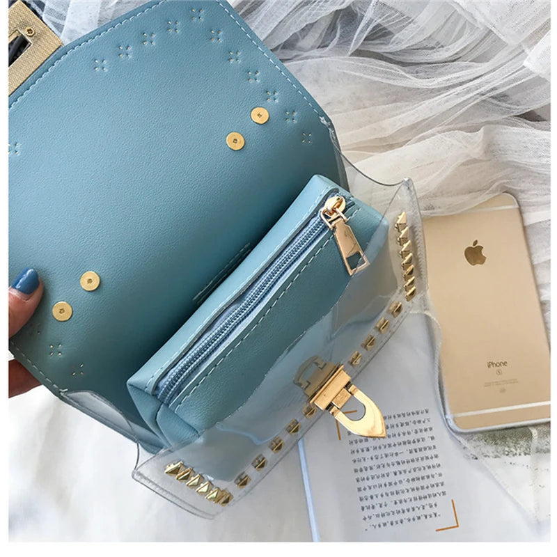 Summer Beach Clear Composite Bags Women PVC Chain Small Square Bag