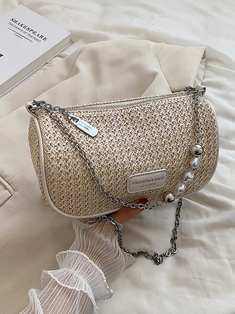 Summer Beach Shoulder Bag for Women Crossbody Straw Handbag