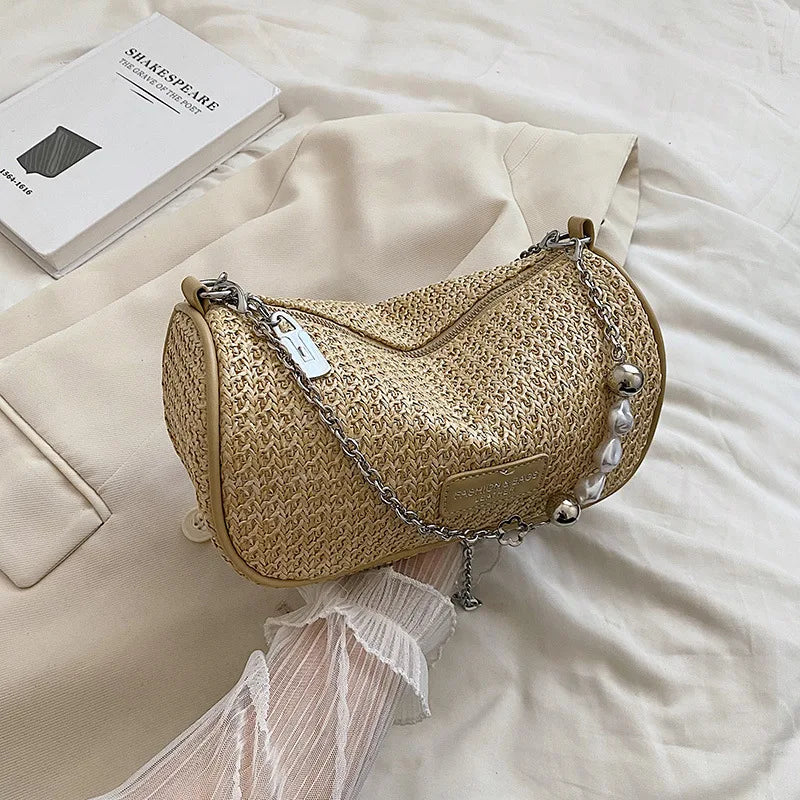 Summer Beach Shoulder Bag for Women Crossbody Straw Handbag