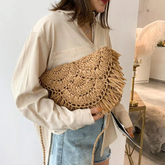 Summer Beach Vacation Women Tassels Messenger Bag Straw Rattan Weave Shoulder Cr