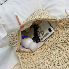 Summer Beach Vacation Women Tassels Messenger Bag Straw Rattan Weave Shoulder Cr