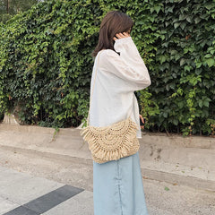 Summer Beach Vacation Women Tassels Messenger Bag Straw Rattan Weave Shoulder Cr