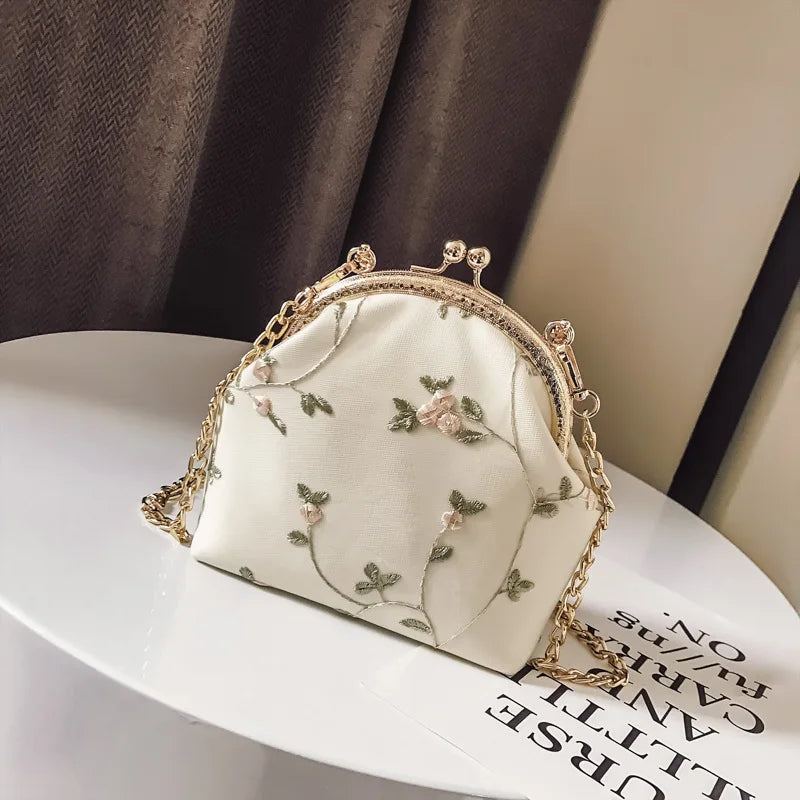 Summer Embroidered Shoulder Bag Retro Metal Handbag Crossbody Bags