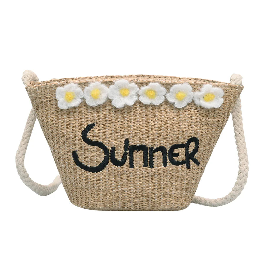 Summer Bohemia Shoulder Bags Women Beach Straw Woven Letters Embroidery Bags