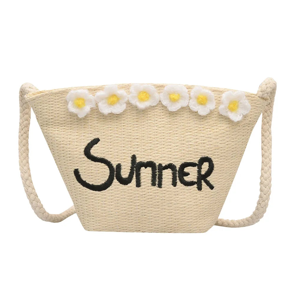Summer Bohemia Shoulder Bags Women Beach Straw Woven Letters Embroidery Bags