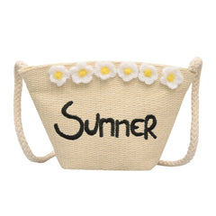 Summer Bohemia Shoulder Bags Women Beach Straw Woven Letters Embroidery Bags