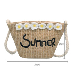 Summer Bohemia Shoulder Bags Women Beach Straw Woven Letters Embroidery Bags