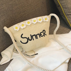 Summer Bohemia Shoulder Bags Women Beach Straw Woven Letters Embroidery Bags