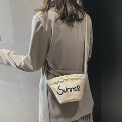 Summer Bohemia Shoulder Bags Women Beach Straw Woven Letters Embroidery Bags