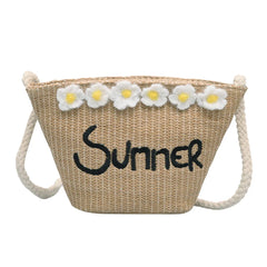 Summer Bohemia Shoulder Bags Women Beach Straw Woven Letters Embroidery Bags