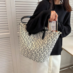 Boho Straw Shoulder Bag Rattan Beach Tote Large Capacity Handbag
