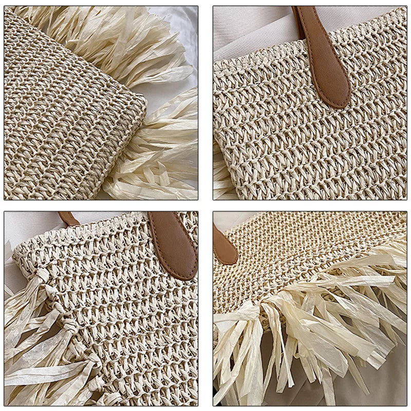 Women's Braided Tassel Shoulder Bag for Summer Travel