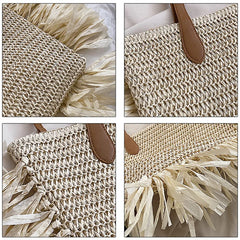 Women's Braided Tassel Shoulder Bag for Summer Travel