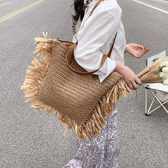 Women's Braided Tassel Shoulder Bag for Summer Travel