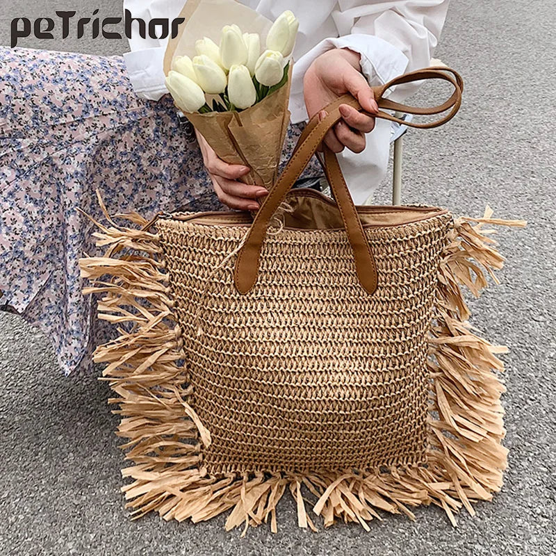 Women's Braided Tassel Shoulder Bag for Summer Travel