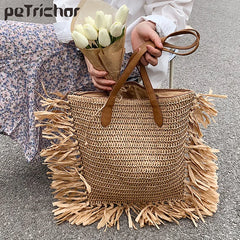 Women's Braided Tassel Shoulder Bag for Summer Travel