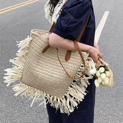 Women's Braided Tassel Shoulder Bag for Summer Travel