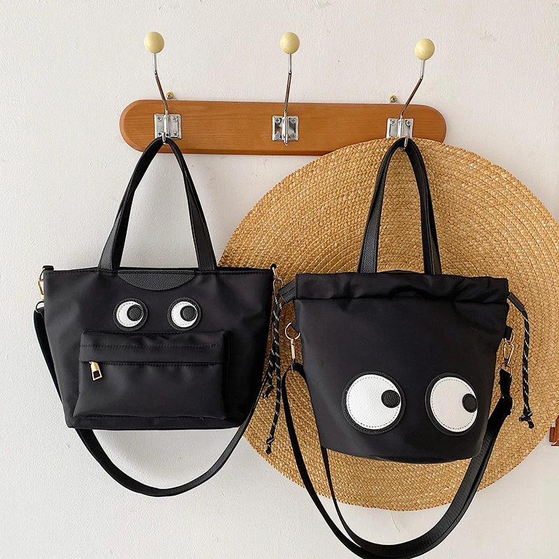 Summer Bucket Bags for Women Casual Tote Bag Nylon Big Eyes Shoulder Bag