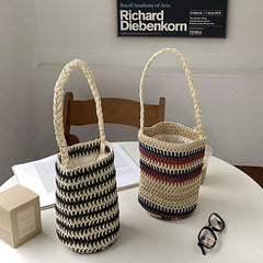 Summer Bucket Shoulder Bag Drawstring Woven Tote