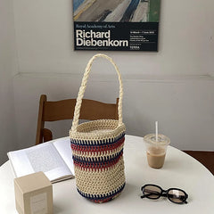 Summer Bucket Shoulder Bag Drawstring Woven Tote