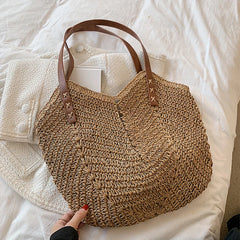Rattan Shoulder Bag Large Straw Beach Handbag Tote Women's Summer Bucket Bags
