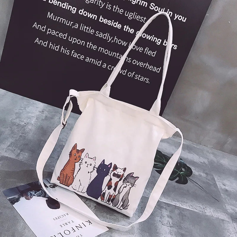Summer Cartoon Messenger Canvas Shoulder Bag Women's School Bag
