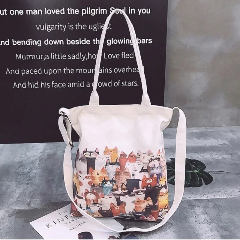 Summer Cartoon Messenger Canvas Shoulder Bag Women's School Bag