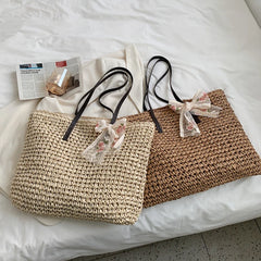 Straw Woven Underarm Shoulder Tote Bags & Scarf for Women