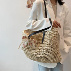 Straw Woven Underarm Shoulder Tote Bags & Scarf for Women