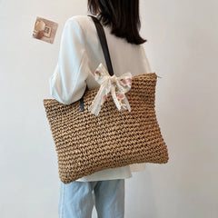 Straw Woven Underarm Shoulder Tote Bags & Scarf for Women