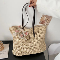 Straw Woven Underarm Shoulder Tote Bags & Scarf for Women