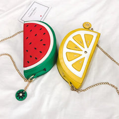 Summer Funny Fruit Printed PU Messenger Bag Women Zipper Chain Shoulder Bags