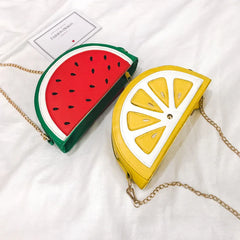 Summer Funny Fruit Printed PU Messenger Bag Women Zipper Chain Shoulder Bags