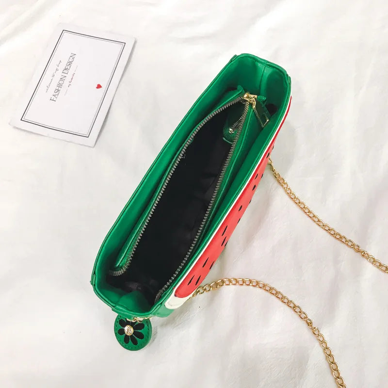 Summer Funny Fruit Printed PU Messenger Bag Women Zipper Chain Shoulder Bags