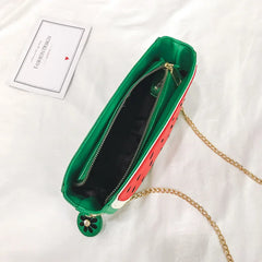 Summer Funny Fruit Printed PU Messenger Bag Women Zipper Chain Shoulder Bags