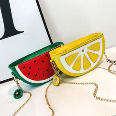 Summer Funny Fruit Printed PU Messenger Bag Women Zipper Chain Shoulder Bags