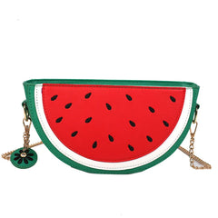 Summer Funny Fruit Printed PU Messenger Bag Women Zipper Chain Shoulder Bags