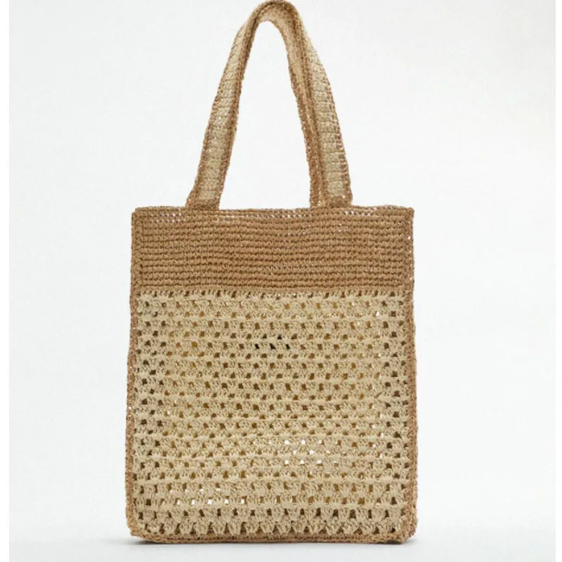 Summer Crochet Handbag Women's bag contrast hand woven shopping bag
