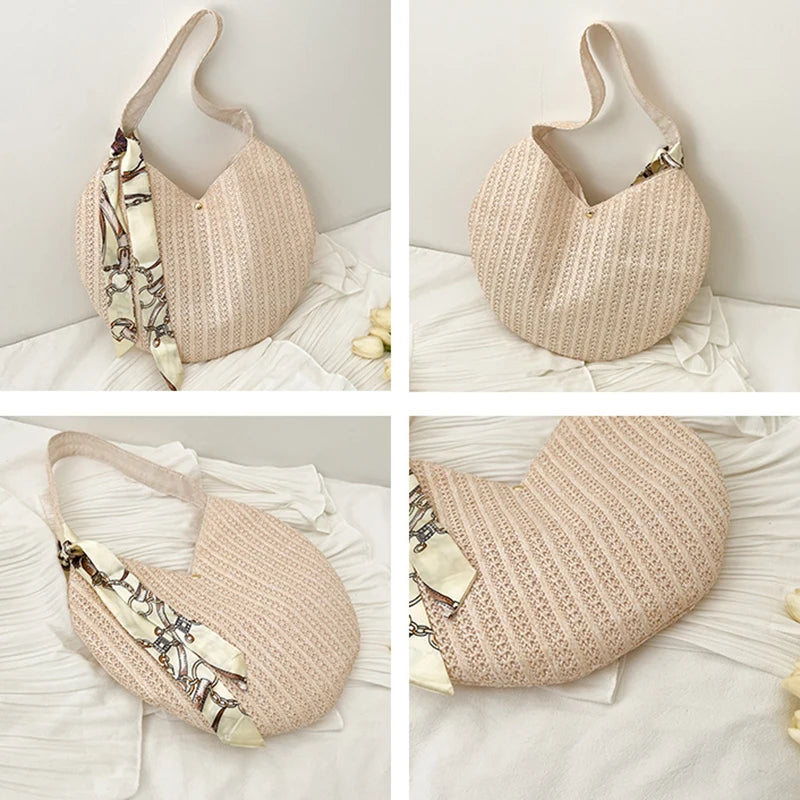 Summer Ladies Straw Woven Beach Handbag Top-Handle Shoulder Bag K205