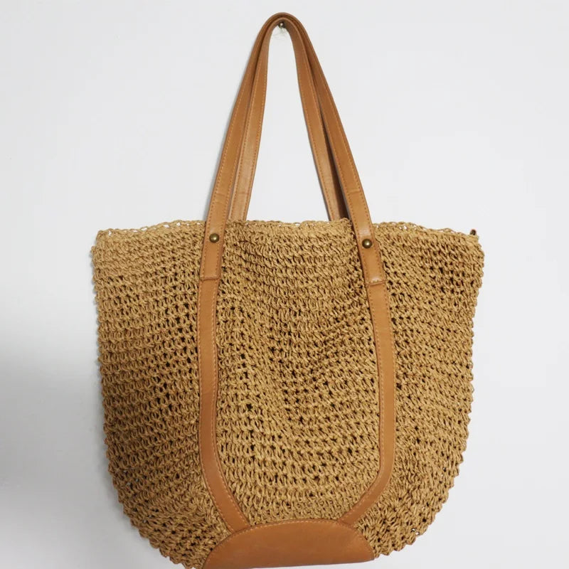 Summer Female Straw Shoulder Handbag Tote for Women Hollow Beach Travel Bag