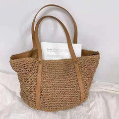 Summer Female Straw Shoulder Handbag Tote for Women Hollow Beach Travel Bag